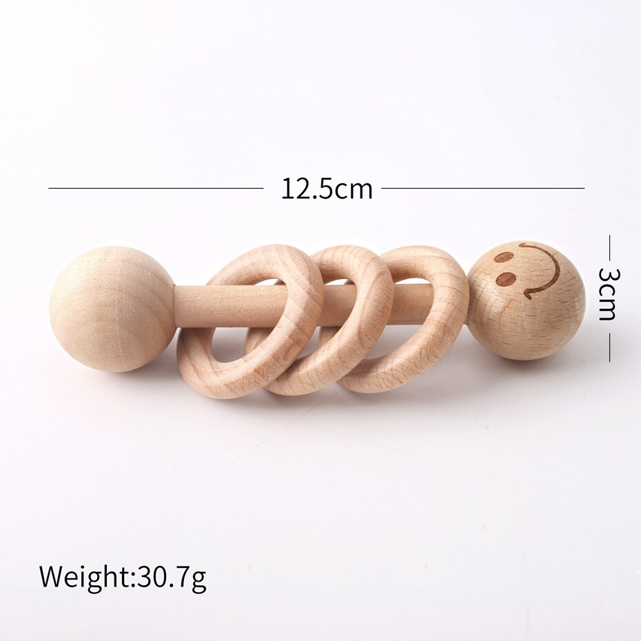 10pcs Beech Wooden Rings Teether Rattle Toys Safe and Natural Baby Shower Soothe Baby Nursing Accessories Teething