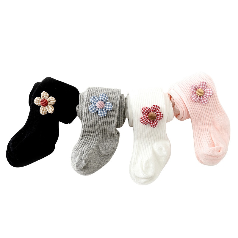 Collant per bambina fiore carino calze per bambini lavorate a maglia tinta unita ragazze a costine collant neonati vestiti per bambini