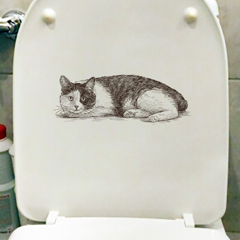 Yoja 26 × 9.3cm handgetekende kat grappige toiletbril stickers cartoon huis kamer muurdecoratie accessoires  t1-2899