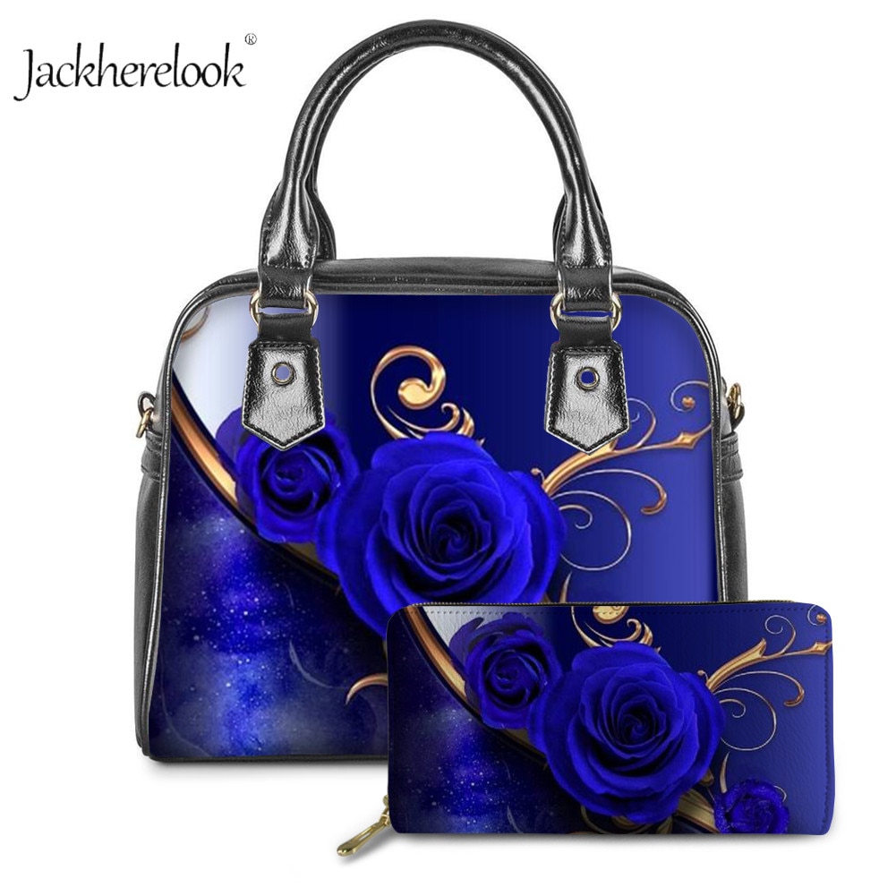 Jackherelook Amor Rose Pattern Mulheres Grandes Tops de Moda Crossbody Sacos pçs/set 2 PU Alça De Couro Diário Tote Bolsa Bolsas