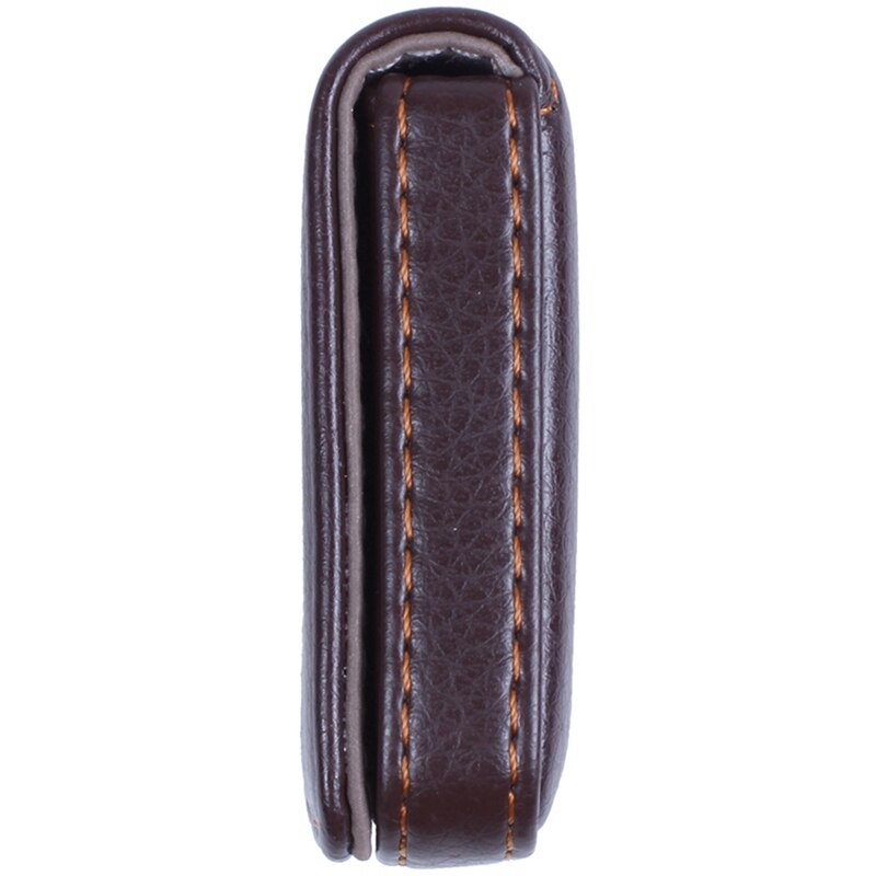 -Magnetic Flip Leather Business Credit Card Case Holder Brown