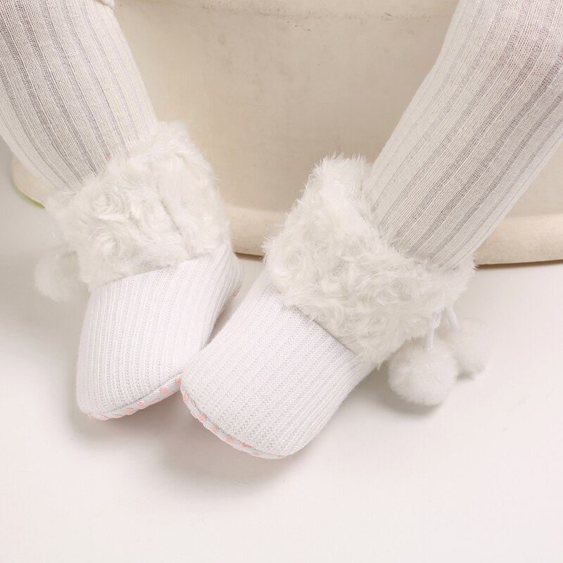 Baby Boy Girl Cotton Ball Boots Shoes Solid Color Anti-Slip Prewalker Cotton Boots Warm Soft Snow Shoes Winter for Kids Toddle