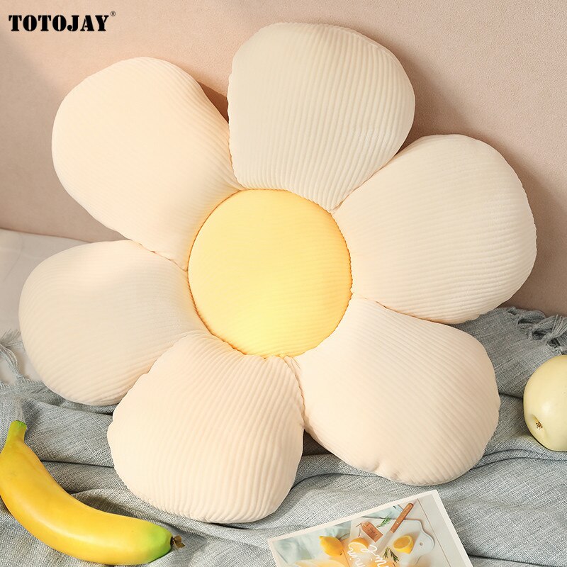 Bunte Blume Plüsch Kissen Spielzeug Weichen Karikatur Anlage Gefüllte Puppe Stuhl Kissen Sofa Kissen Dekorative Boden matt SchöNe: Weiß-Gelb / 55CM