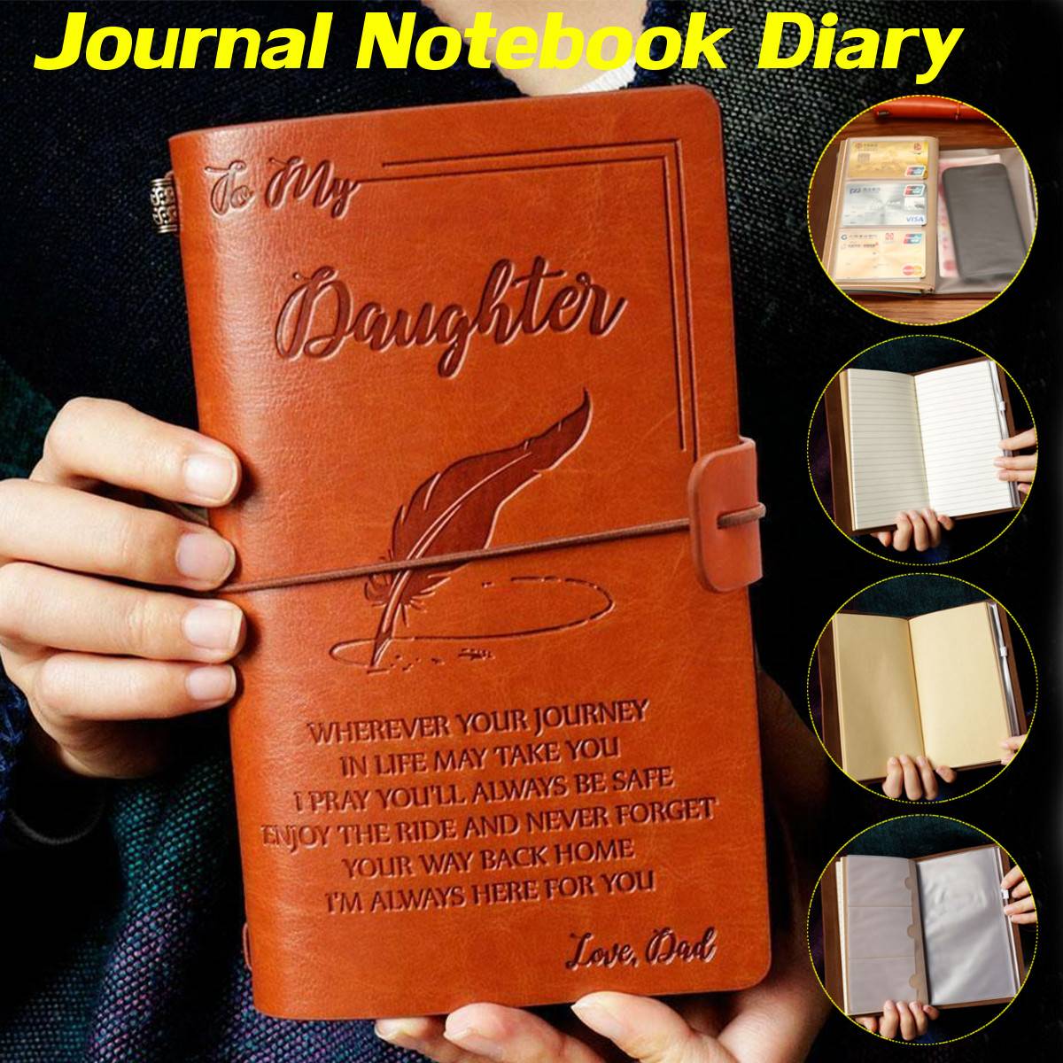 20x12cm Engraved Leather Journal Notebook Diary To My Daughter Face Challenges Love Dad Engraved Notebook Diary