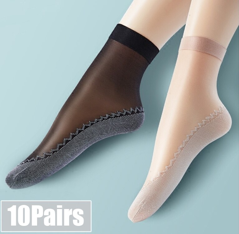 Calcetines de seda de terciopelo para mujer, medias de algodón con suela suave antideslizante para masaje, antideslizantes, de verano, 10 pares