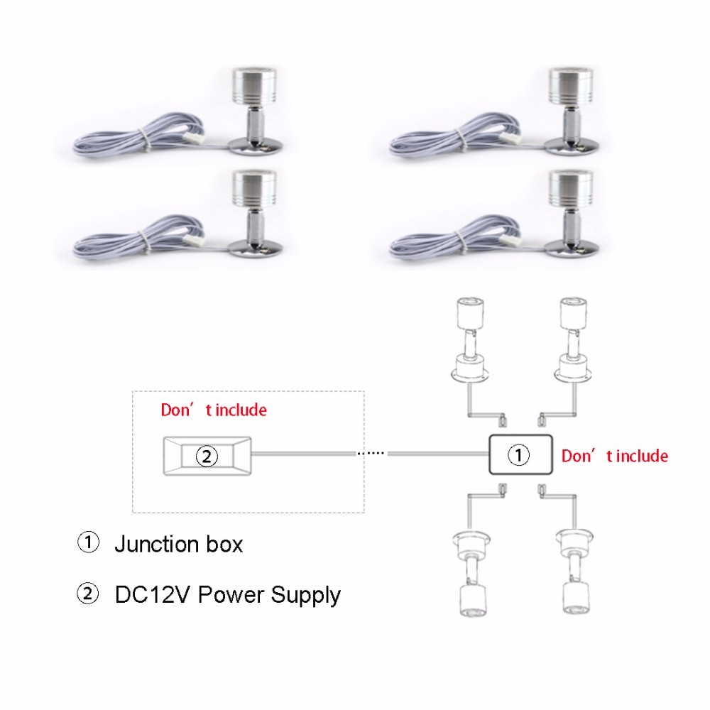 Led Spotlight Mini Led Spot Light DC12V Cabinet Lamp Bulb Dimmable Cupboard Showcase Light 180 Degree Adjustable 1.5W L