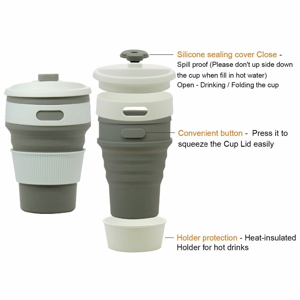 Portable Coffee Cup Mugs Travel Collapsible Silicone Cup Folding Water Cups BPA FREE Food Grade Drinking Ware Mug Tea Cups