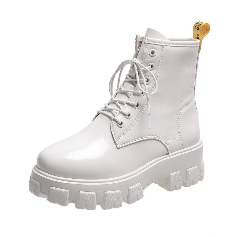 Martin boots female students British style autumn and winter mid-tube short boots strapping motorcycle women's boots: White / 6