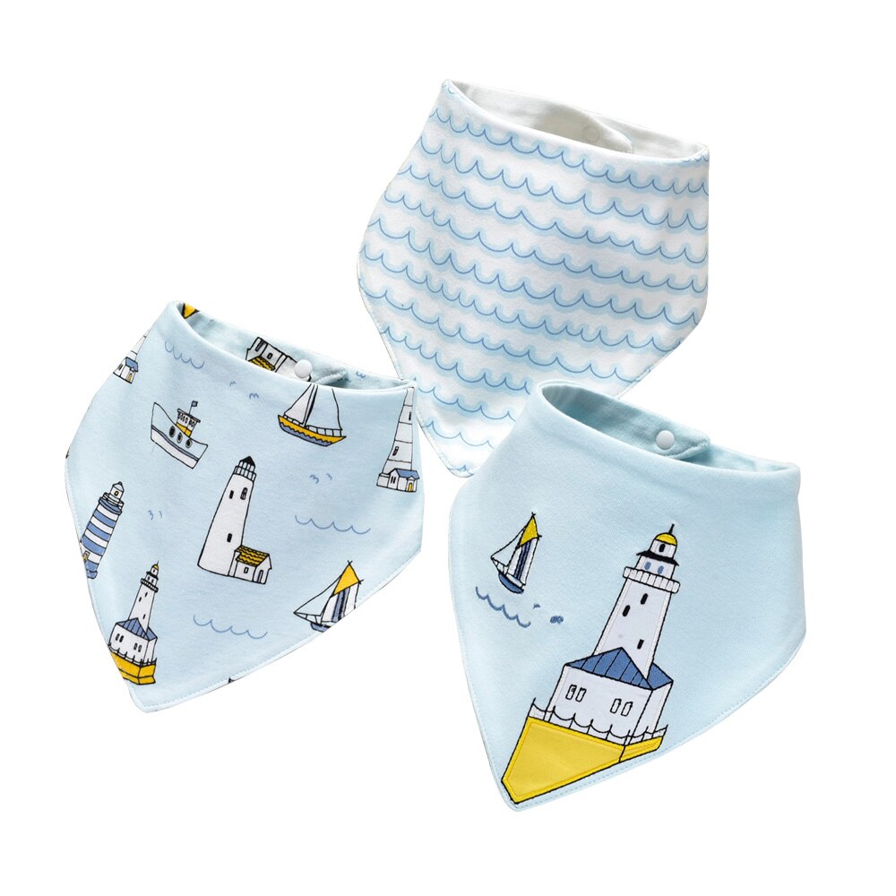 3 Stks/set Insular Katoenen Baby Slabbetjes Voeden Kiel Infant Burp Doeken Cartoon Speeksel Handdoek Baby Eten Accessoire Zachte Baby Stuff: Sailboat