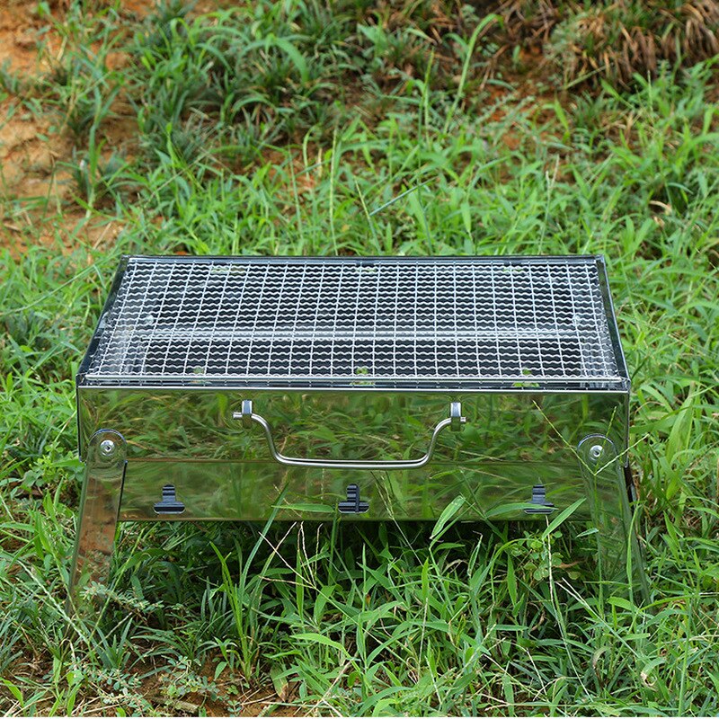 Bbq Grill 35*27*20Cm Picknick Bbq Houtskool Grills Voor Barbecue & Sliver Outdoor Roestvrij staal Wandelen Houtskool