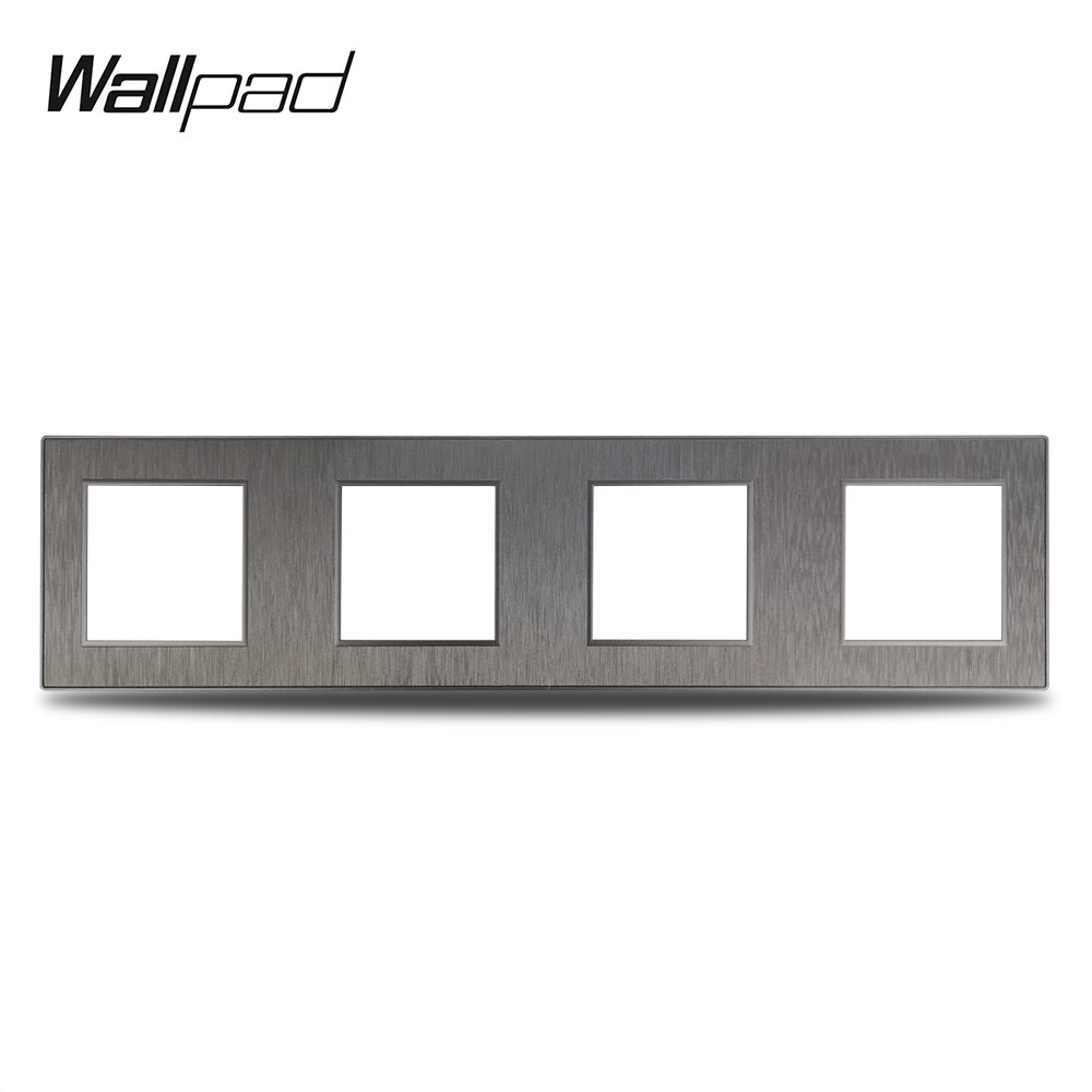 Wallpad S6 DIY Quadrup 4 Way Black Panel Brushed PC For Wall Switch Socket Imitating Aluminum Plate Free Combination, 344*86mm