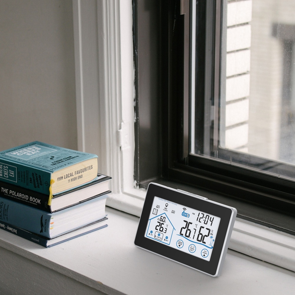 Weather Station with Outdoor Sensor Digital Thermometer Hygrometer for Inside and Outside Backlight Current Time Black