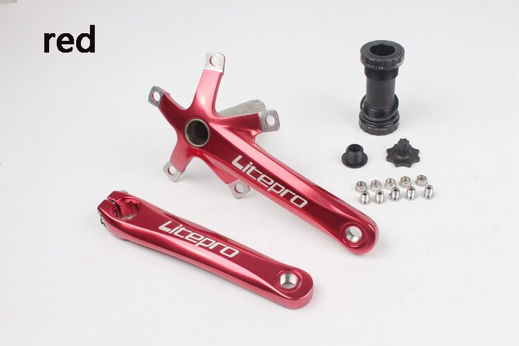 LP litepro Cogwheel left and right crank set Road bike folding car modification Single disc 130 BCD bicycle parts Including axis: red