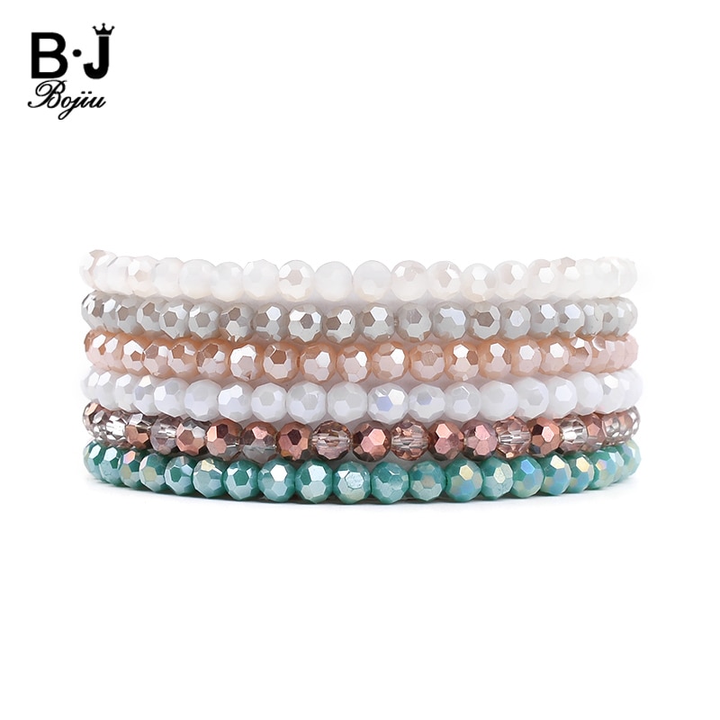 Bojiu 6 stuks/set meerlagige dames kristal armbanden wit groen ab grijs kristal kralen armbanden femme feest sieraden bcset 238
