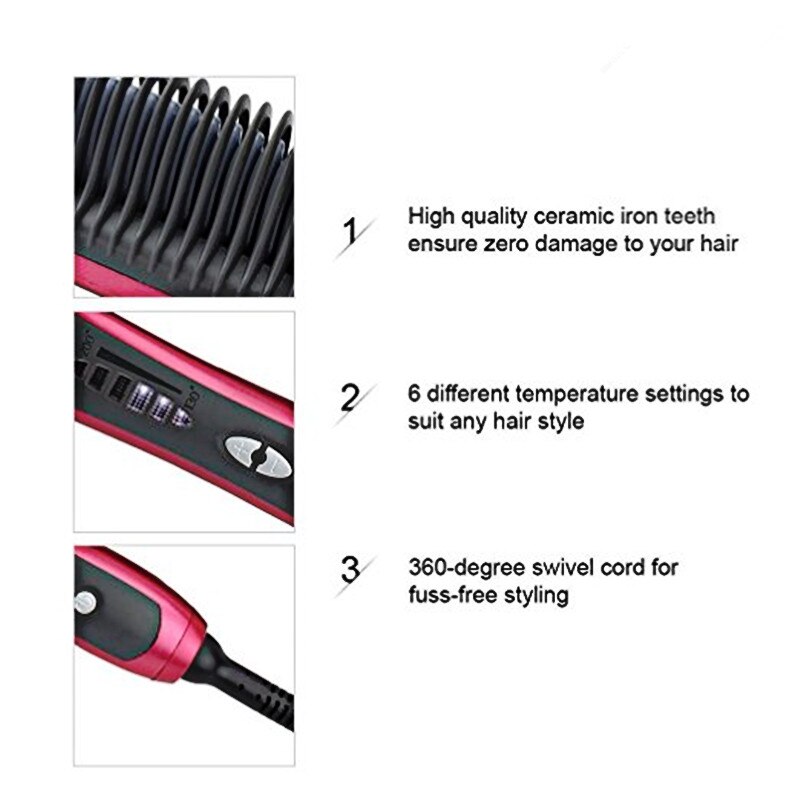 Ceramic Hair Straightener Brush Temperatures Adjustable Anion Hair Care & Anti Scald Straightening Brush for All Hair