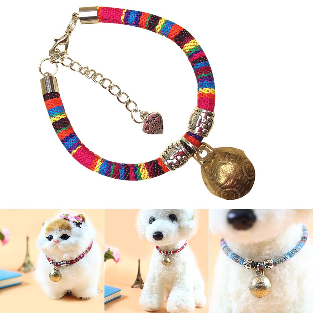 Collier de laisse pour animaux de compagnie avec grande cloche coloré Style ethnique chaton chiot collier colliers pour chats chiens vj