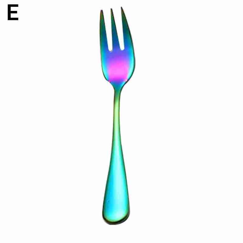 1 pz in acciaio inox coreano arcobaleno torta forchetta frutta cena forchetta insalata stoviglie forchetta dolce oro per attrezzo da cucina festa in Hotel: C