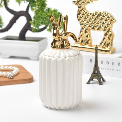 Nordic Storage Bottles Gold Plated Ceramic Cover Glass Jar Color Candy Snack Storage Tank Cartoon Animal Shape Home Decoration: B9