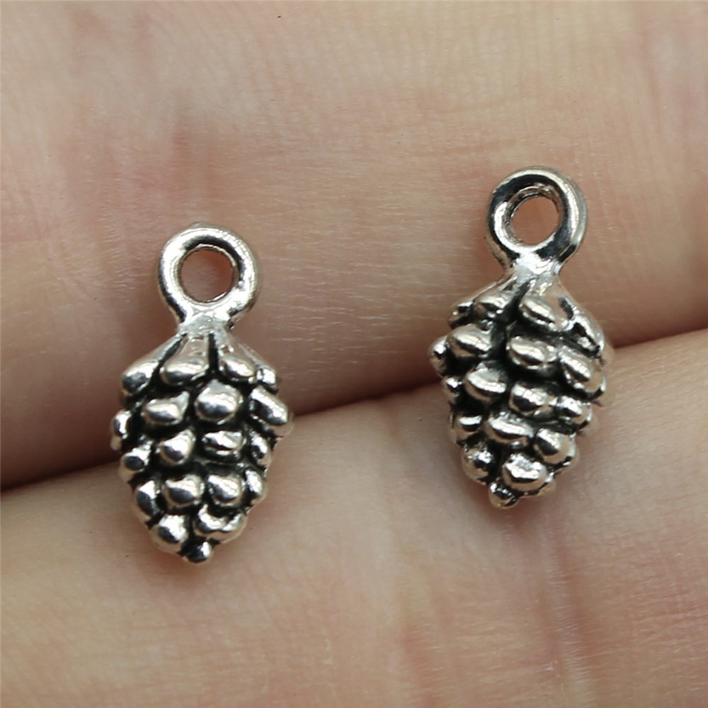 20 stuks 3d hazelnoot pinda's dennenappel bedeltjes knutselbenodigdheden handgemaakte tibetaanse sieraden: 12 x 7 x 7mm- zilver