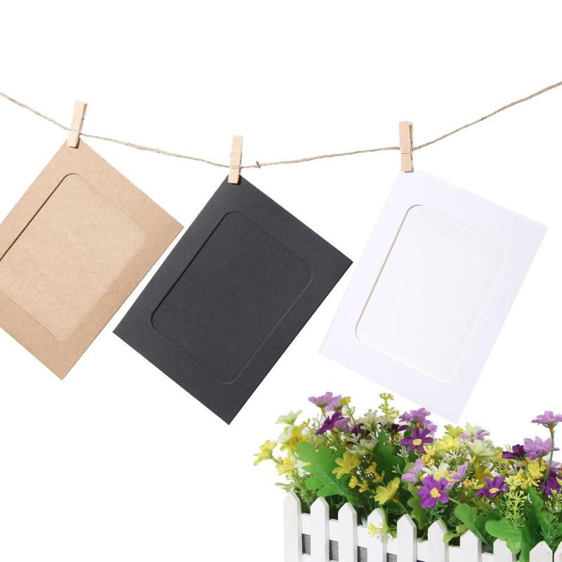 10Pcs DIY Kraft Paper Photo Frame 3-7 inch Hanging Wall Photos Picture Frame Kraft Paper With Clips and Rope For Family Memory
