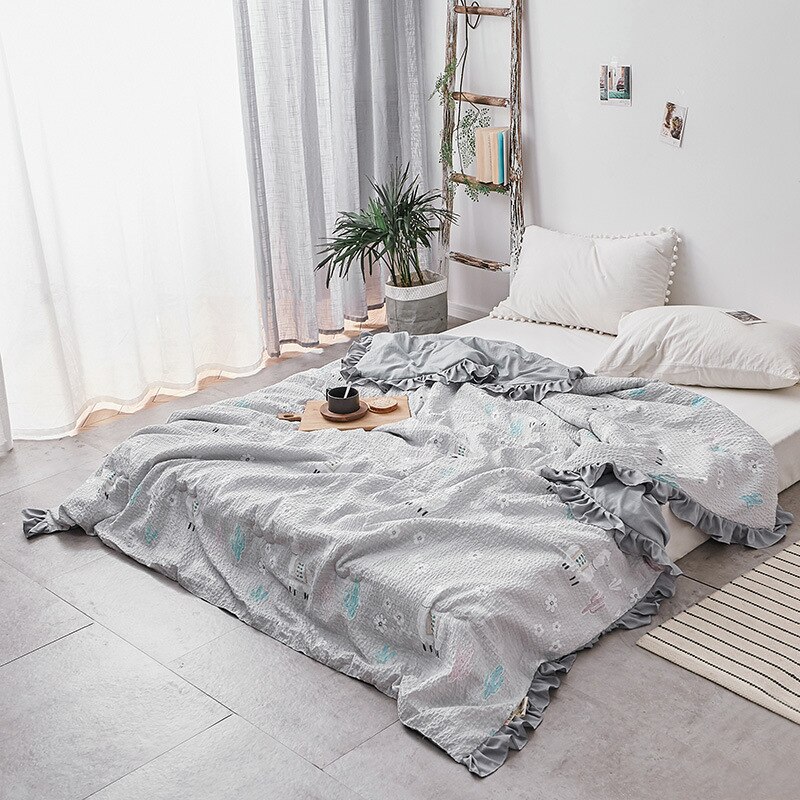 Zomerbeddengoed seersucker zomer koele quilt lotusblad rand reactieve print gewatteerde airconditioner quilt kleine frisse stijl