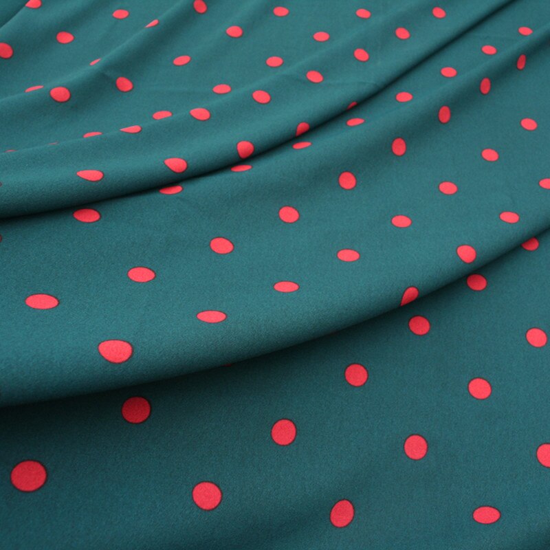 Half Meter High Grade Retro Invisible Green With Orange Round Dot Print Ice Silk Linen Fabric For Lady's Garment Handmade T1481