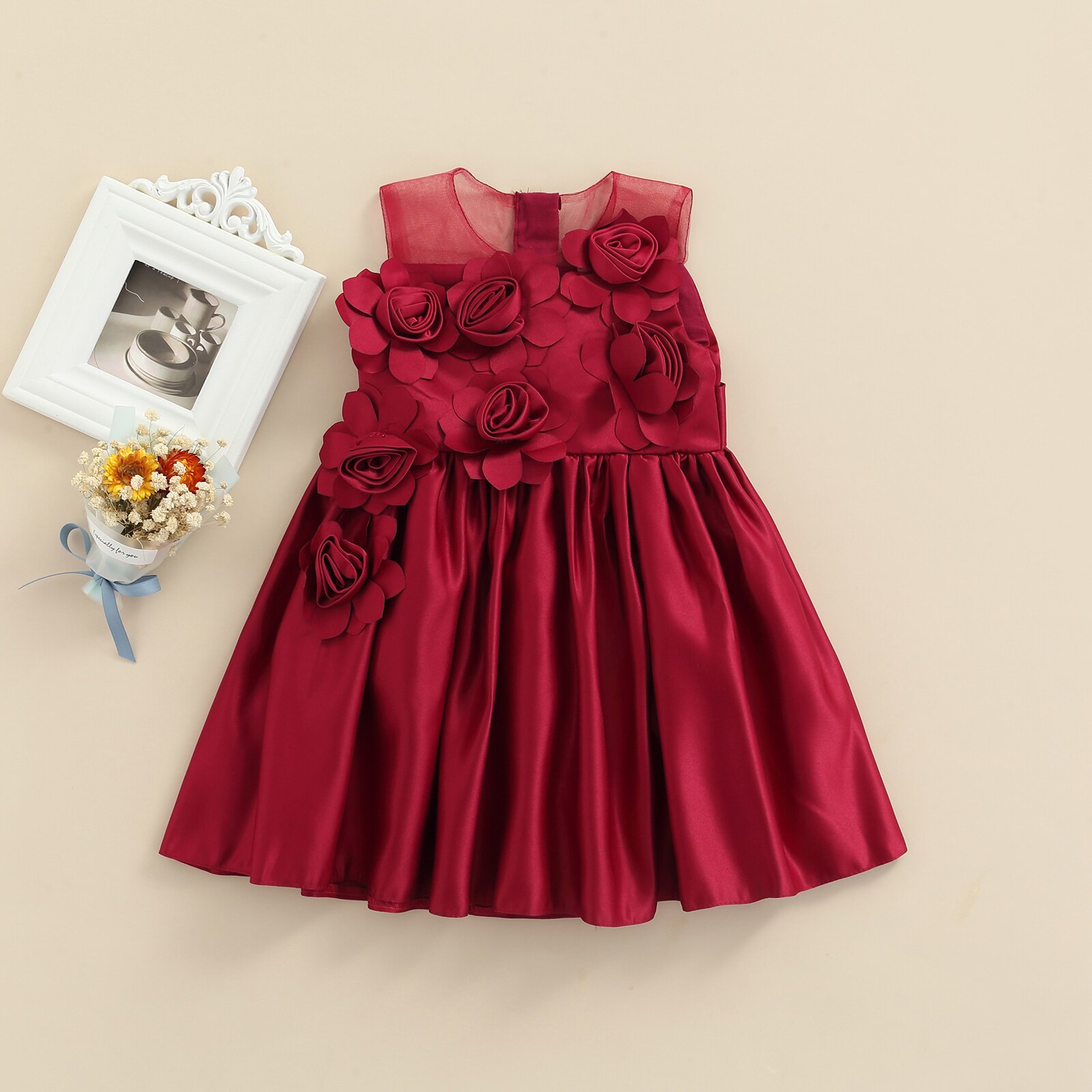 Rose Bloem Prinses Jurk Voor Meisjes 6-24M Baby Zomer Avondjurken Bruidsmeisje Trouwjurk Tutu Jurk Voor Jaar 2022
