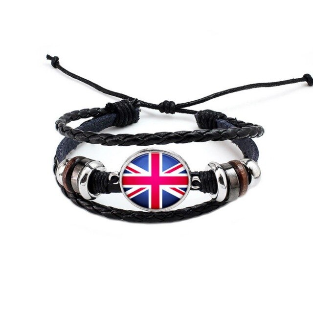 Football Team Logo Beads Multi-layered Bangle Jewelry Russian World National Flag Braided Rope Charm Punk: 9