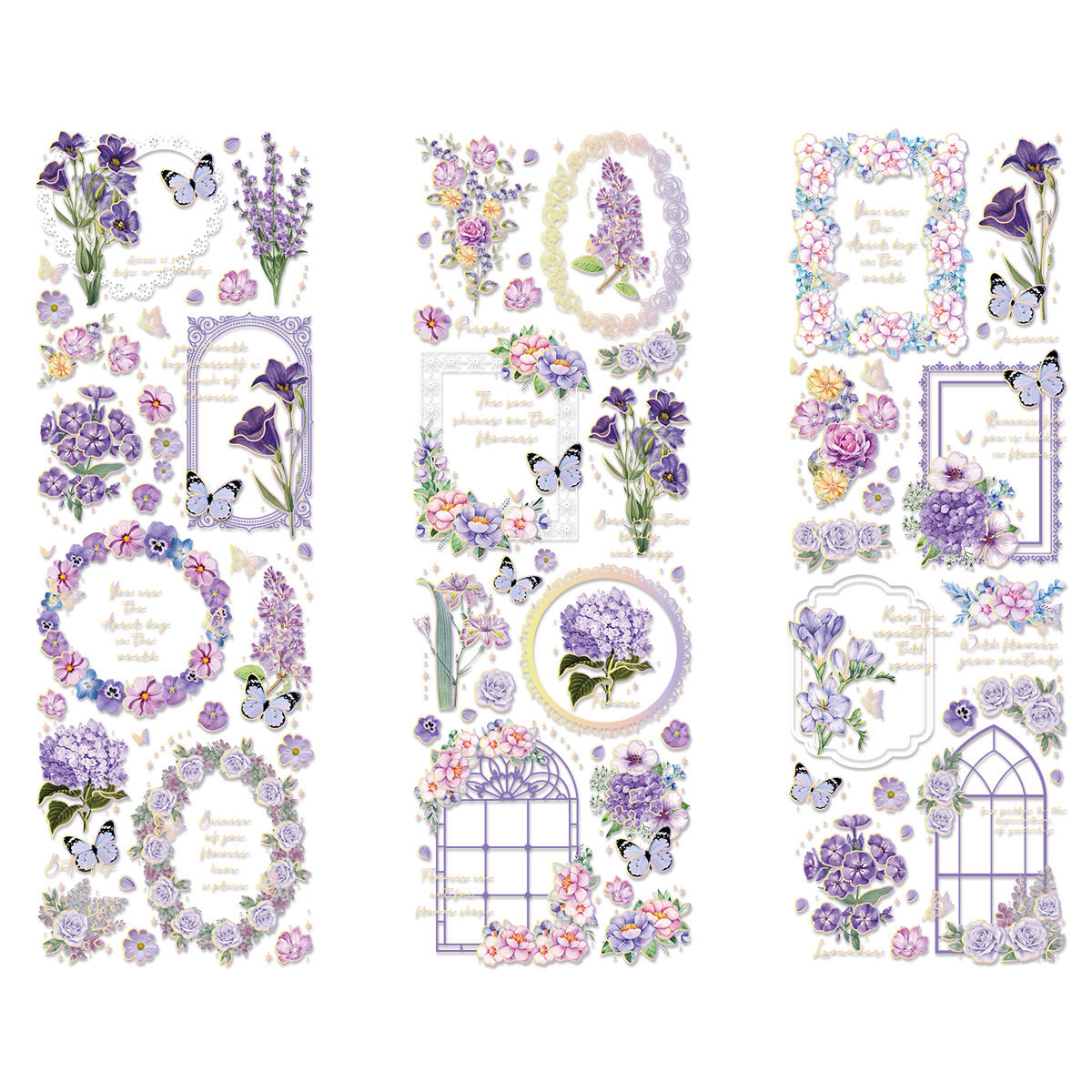 3Sheets PET  Stamping Cultural and  Retro Plants, Purple Flowers, Childhood Waterproof DIY Stickers Rich Patterns: Default Title