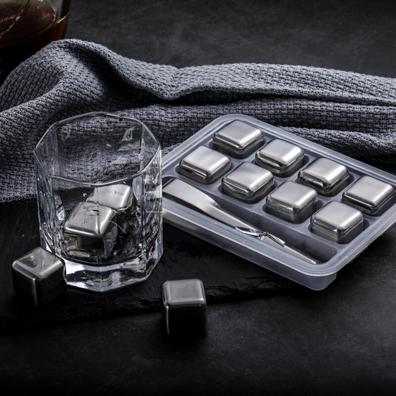 4-8PCS Stainless Steel Ice Wine Stone Ice Cubes Reusable Chilling Stone For Whiskey Wine Keep Your Drink Cold Longer Test Pass