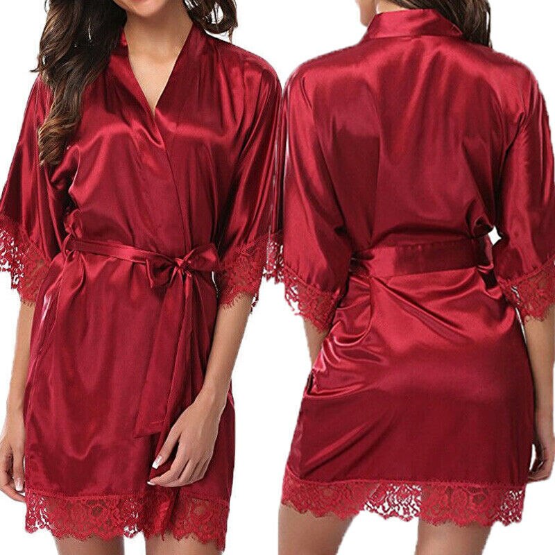 Women Ladies Satin Plain Silk Sleepwear Nightgowns Womens Smooth Pink Red Gold Silver Blue White Black Sleepshirt with Slash