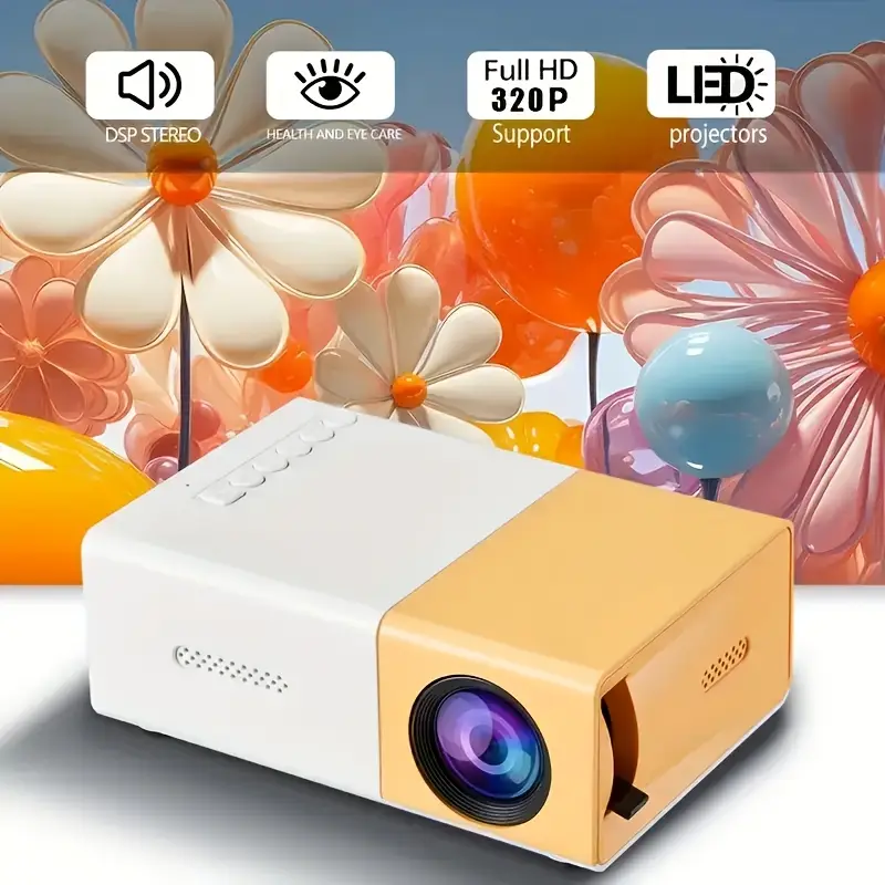 Portable Mini Projector, 320P Full HD LCD, 3D Read，Table Mount, Button Control, USB Powered,Home Office Outdoor Use