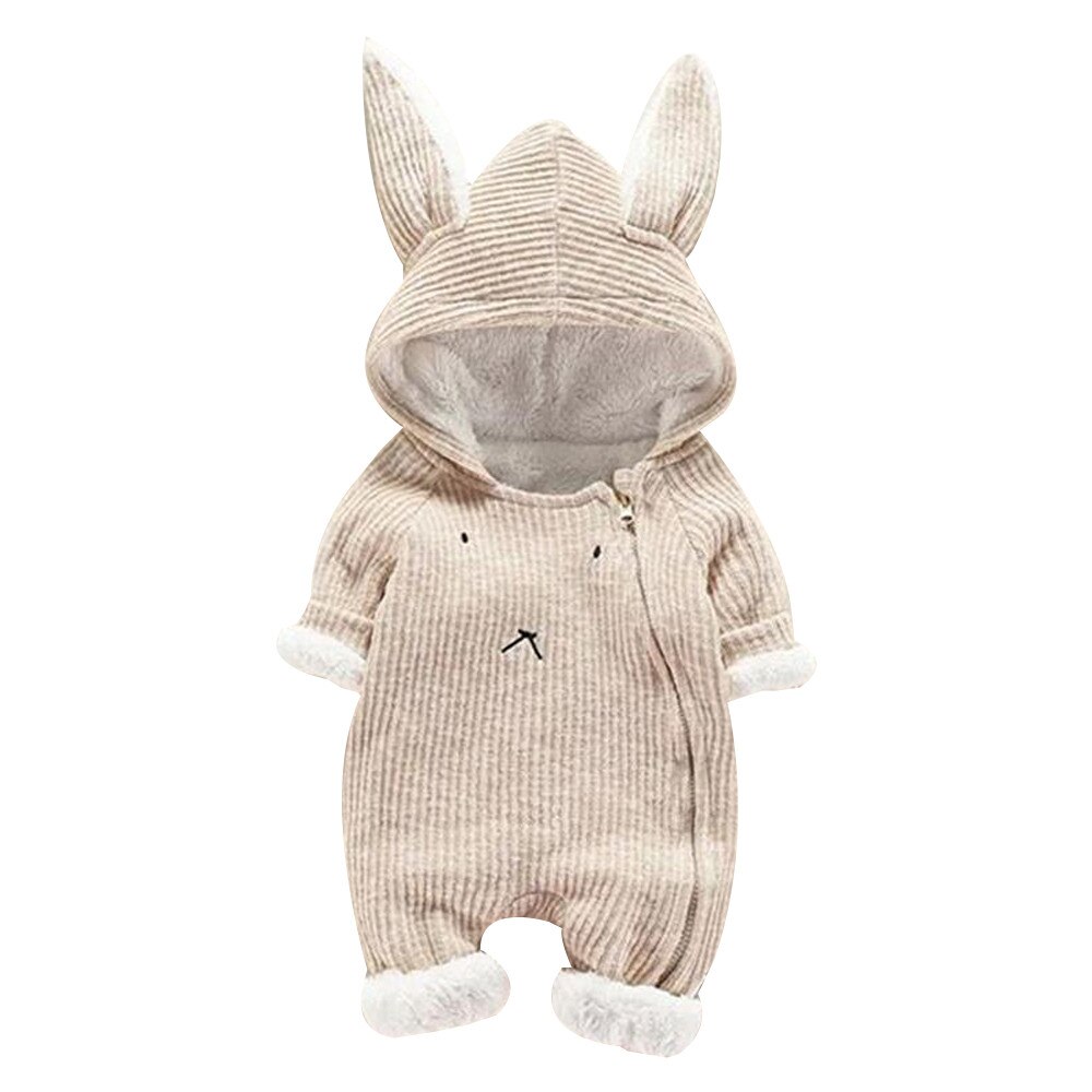 Baby Winter Kleding Warm Jumpsuit Pasgeboren Baby Baby Boy Meisje Cartoon Hooded 3D Oor Romper Jumpsuit Kleding Kerst Kostuum: Khaki / 6m