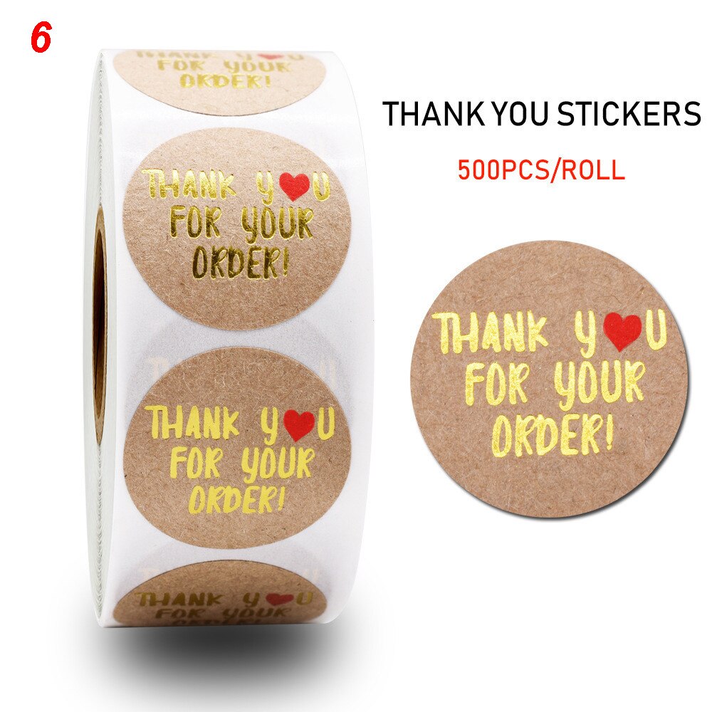 500 Labels/roll Kraft Round Flower Thank You Stickers Labels Scrapbooking Stickers for DIY Crafts Package Stationery Sticker: 06