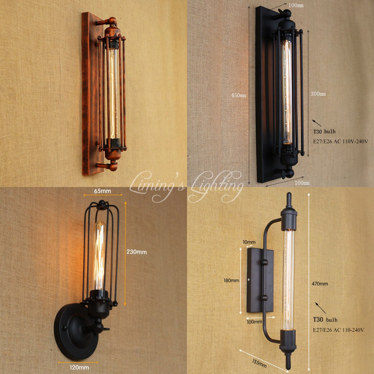Retro Steampunk T30 Led Edison Lamp Lampen Art Deco Vintage Wandkandelaars Lamp Home Verlichting Decoratieve Wandlamp Sconces Luz