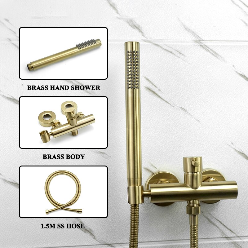 Chrome Black Bathroom Handheld Shower Set Brass Wall Mounted Cold Water Faucet Hand Shower Mixer System Brushed Gold Finish
