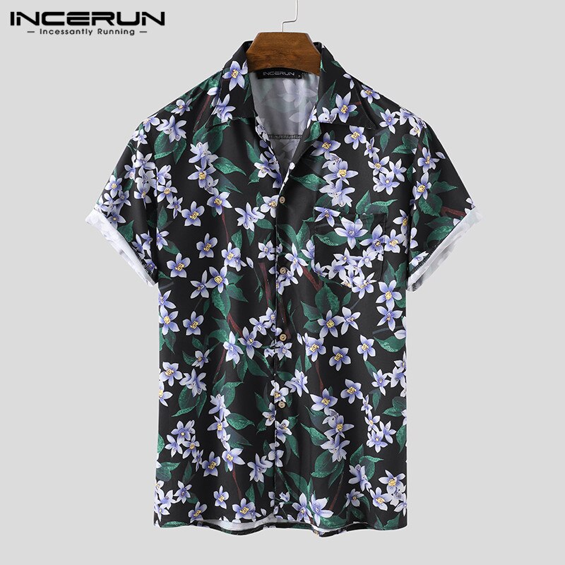 Incerun heren hawaiiaans overhemd korte mouw strand bloemenprint ademend knoop chic camisa zomer streetwear casual blouse 7