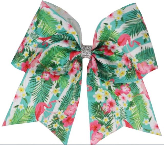 7 tommers trykt bling flamingo cheer buer hår buer med strikk / hårklemme hestehale for barn jente gjør det selv hår tilbehør: Farge 4