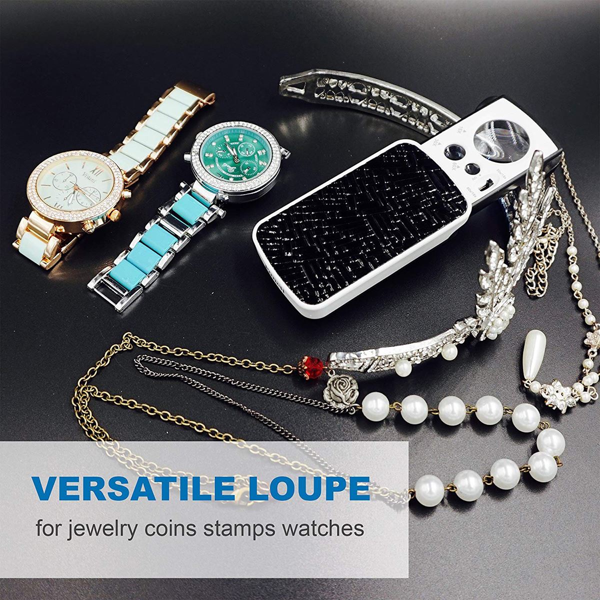 Loupe 30/60/90X, bijoux, lumière coulissante LED UV