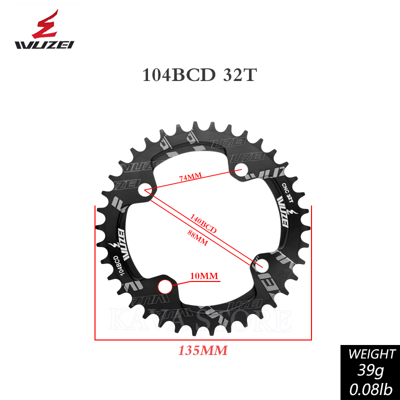 Wuzei 104BCD MTB Kettingblad Smalle Brede 104 BCD Kroon Mountainbike Tandwiel 30 32 34 36 38 40 T Fiets Ster Fiets Kettingwiel: YELLOW