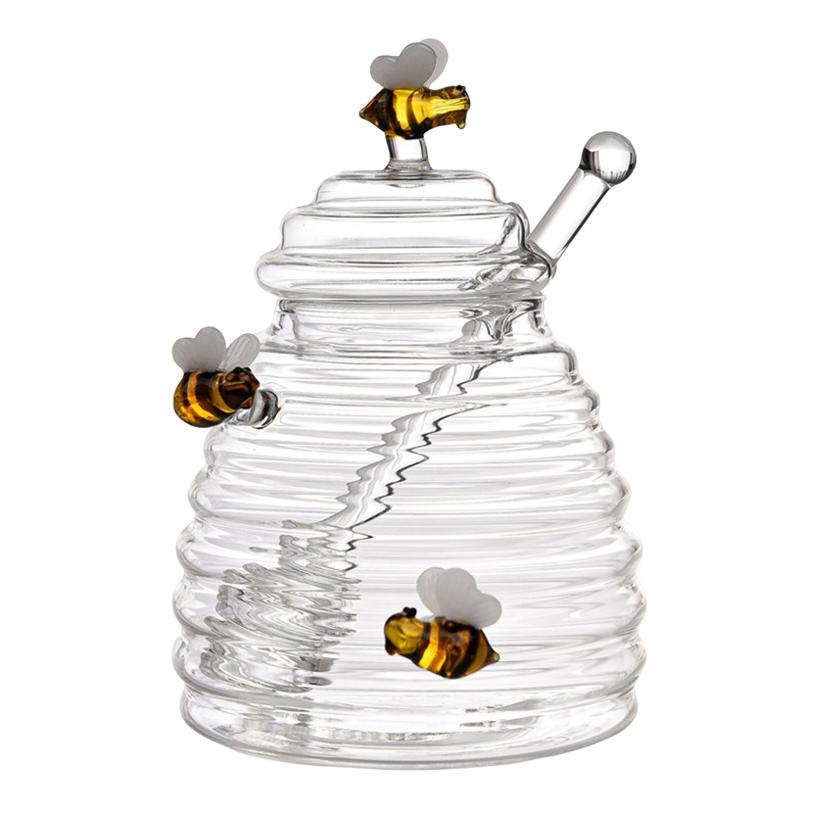 Glass Honeycomb Tank Kitchen Tools Honey Storage Container with Dipper and Lid Honey Bottle for Wedding Party Kitchen Home: black