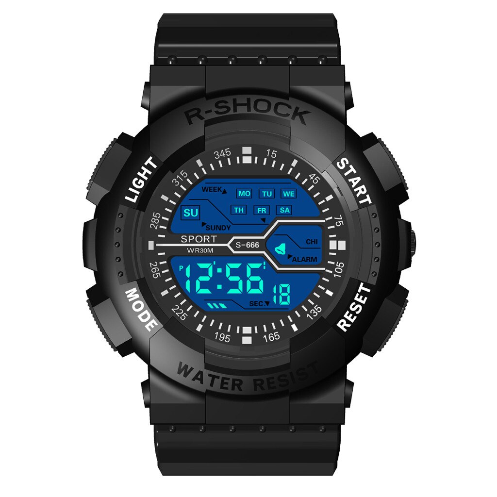 Mannen Sport Digitale Horloge Lichtgevende Multifunctionele Sport Horloge Casual Elektronische Horloge Reloj Hombre Relogio: Black