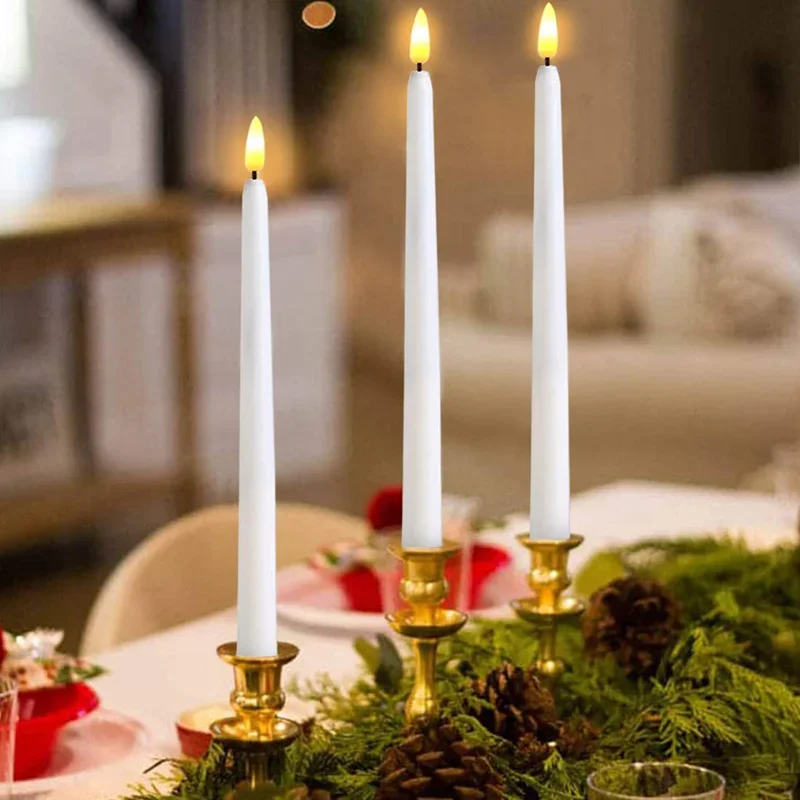 Bougies électroniques LED sans flamme, alimentées par batterie, longue bougie conique, pour fête, mariage, décoration de la maison, lampe clignotante, 3/6 pièces