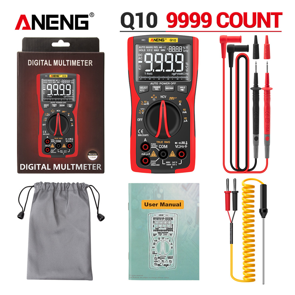 ANENG Q10 Digital Multimeter 9999 Tester Multimetro True RMS Analog DIY Transistor Capacitor NCV Testers LCR Meter: Q10 Red
