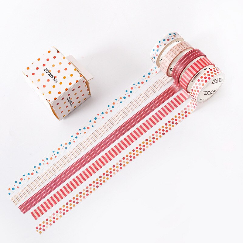 Valiosopa 5Pcs Basic Kleur Papier Washi Tape Set 10Mm Kant Streep Grid Zwart Grijs Lijm Afplakband Decoratie stickers A6634: Red