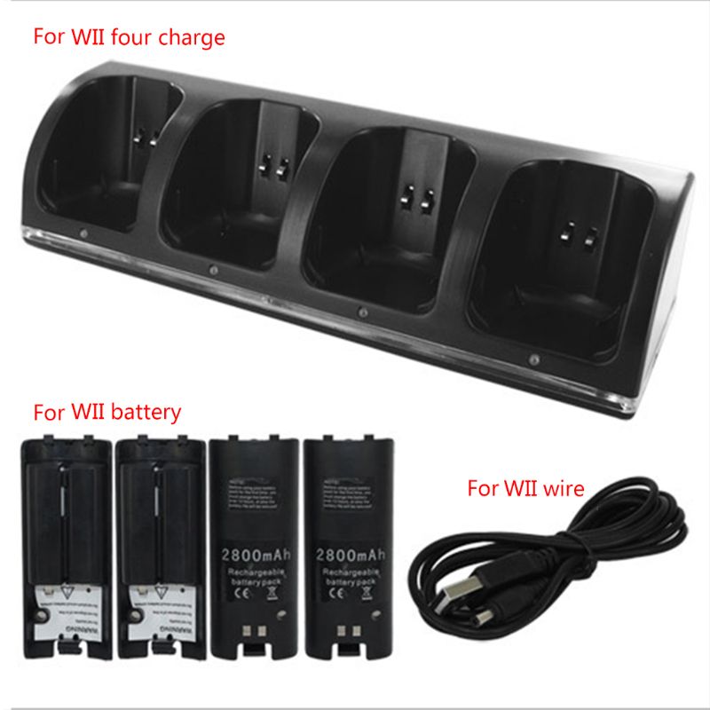 Estación de carga inteligente con 4 puertos, cargador con baterías recargables, Cable de datos USB para consola WII, accesorios versátiles: BK