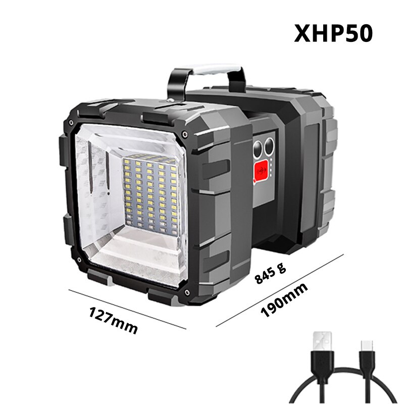 Oplaadbare Super Heldere Led Zoeklicht Dubbele Hoofd Led Zaklamp Spotlight Met Xhp 70.2 Lamp Kraal Waterdicht Camping Licht: XHP 50