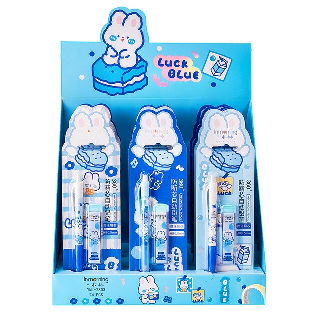 Kawaii Cartoon Mechanical Pencil Set With Lead Refill Cute Pencils With Eraser School Office Writing Supplies Stationery: B random pattern