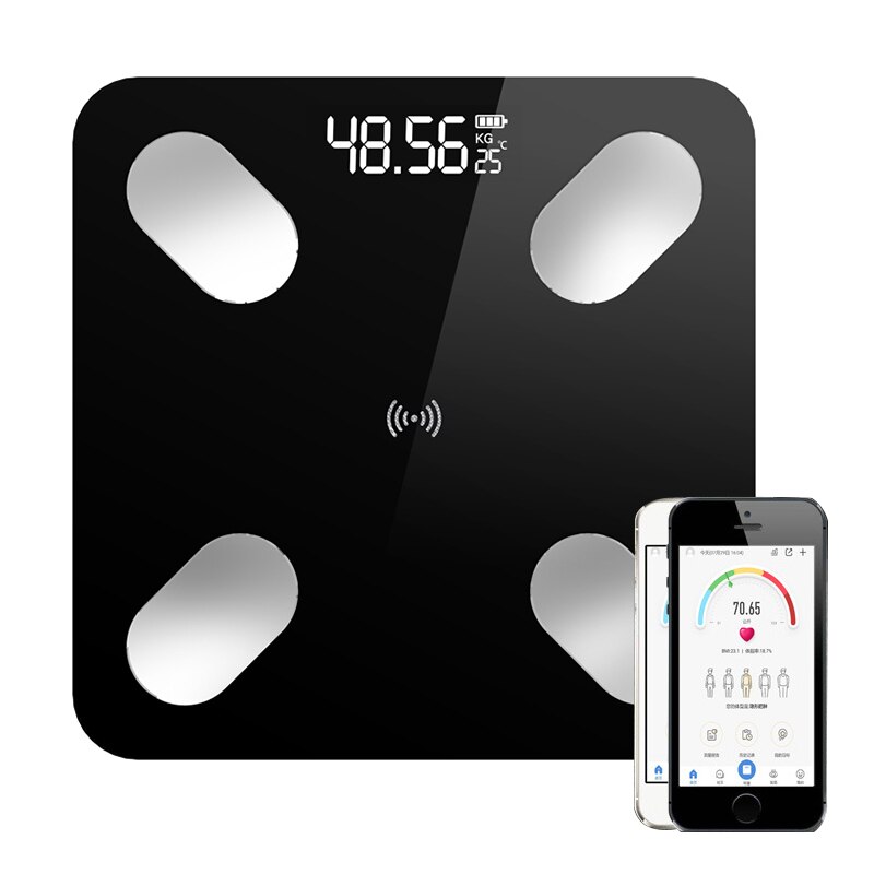 Digital trådløs telefon modtager smart kropsfedt gulvskala bmi vægt monitor sundhedsanalysator fitness tabe sig værktøjer: App sort