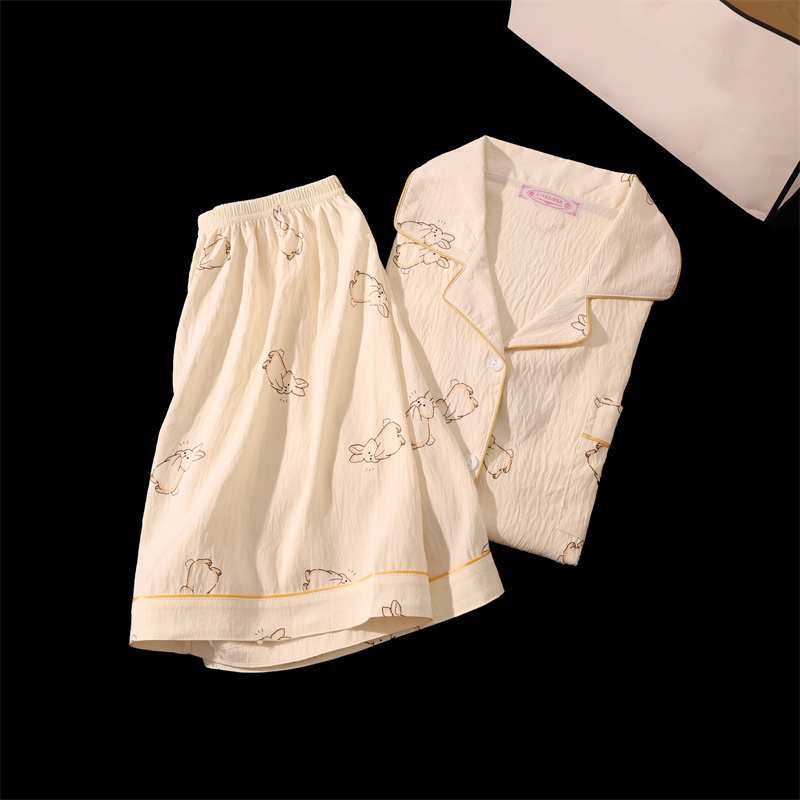 Print kanin sød kawaii dame pyjamassæt 2 dele nattøj afslappet nattøj loungewear outfits damer sommer damejakkesæt